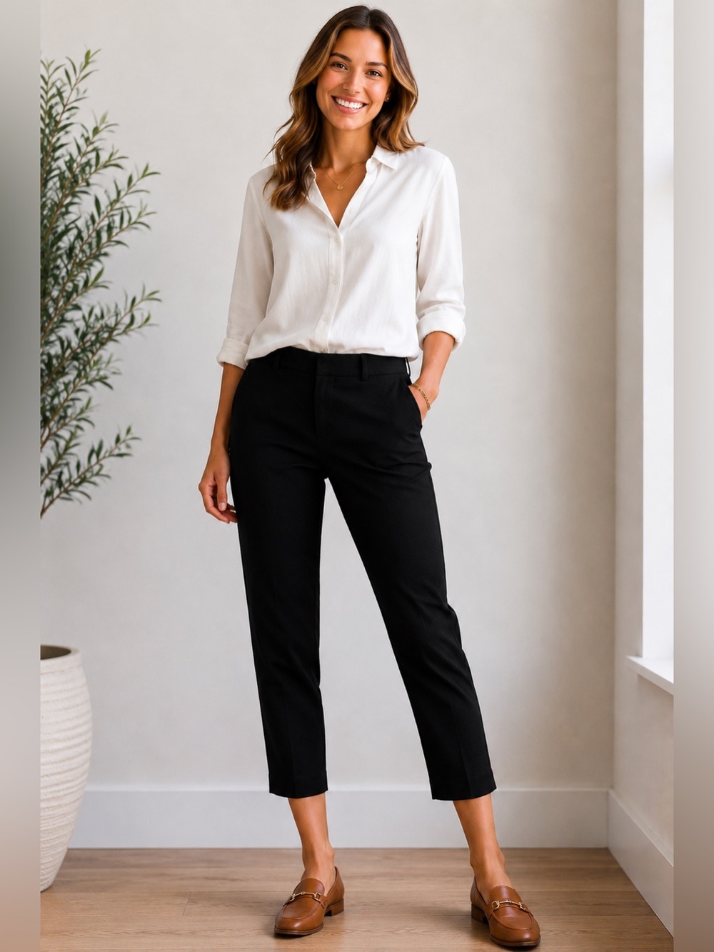 J.CREW Minnie Womens Straight Leg Crop Pant Black Cotton Side Waist Zips Size 4